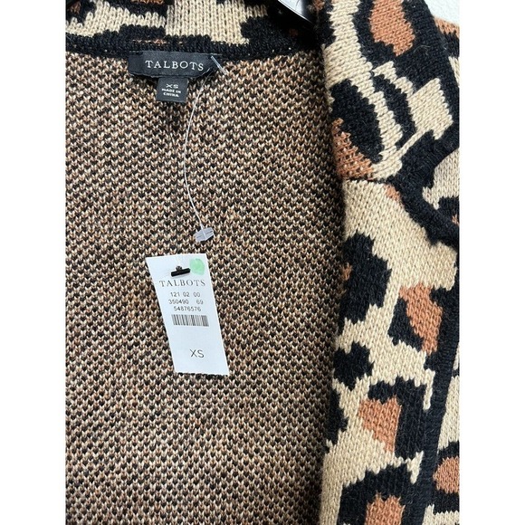 Talbots Leopard Cardigan Knit Blazer Size XS Wool Blend Tan NEW - Picture 3 of 10